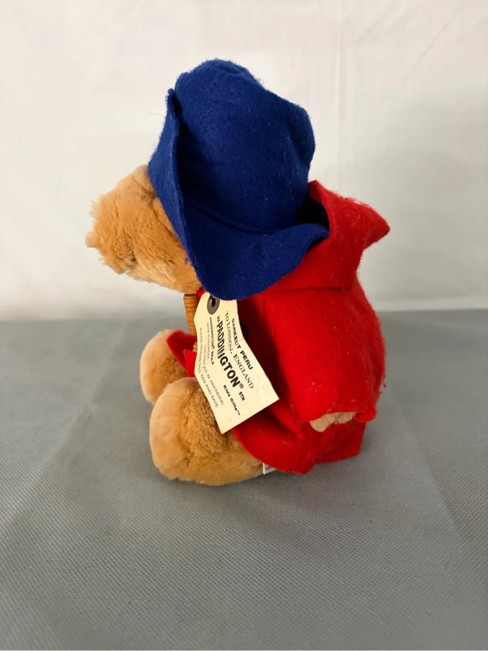 Vintage Paddington Bear Plush Darkest Peru Red Coat Blue Hat(F168)